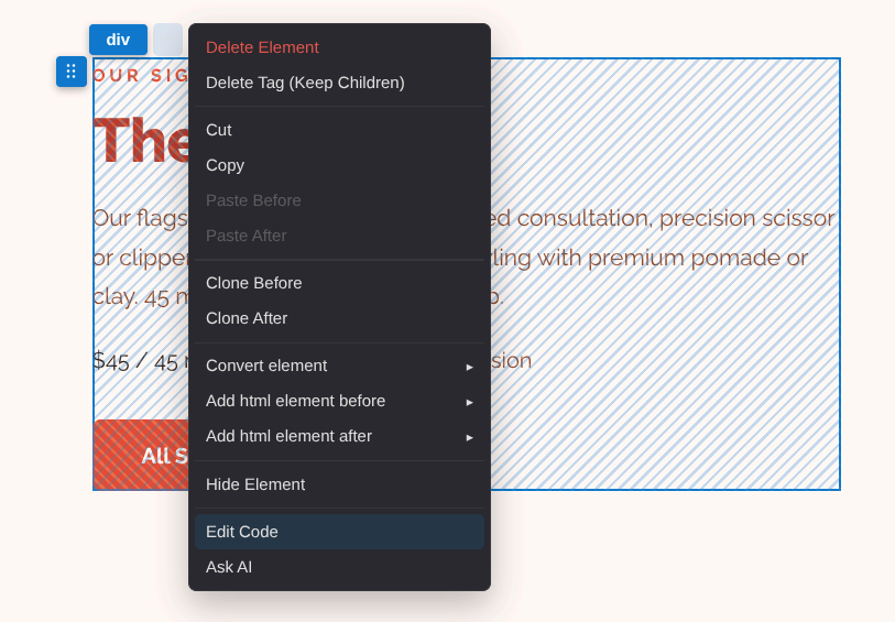 HTML code editor  Right Click screenshot placeholder